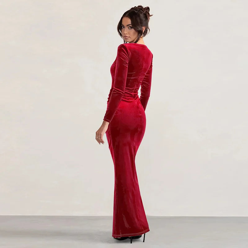 Velvet Maxi Dress with Slit Design - Prague