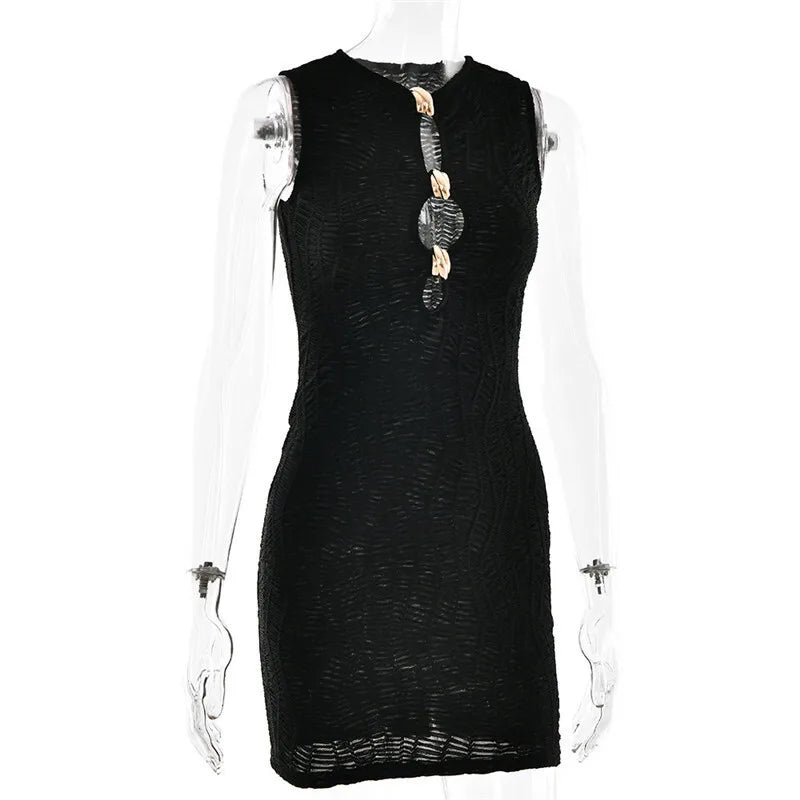 Mini knitted mesh dress decorated with buckles - Richie