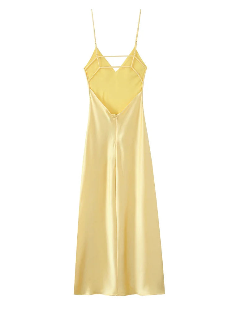 Satin Maxi Dress with Open Back - Mazie
