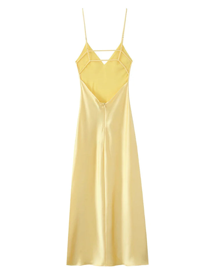Satin Maxi Dress with Open Back - Mazie