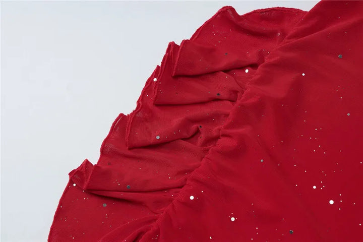 Mini sequin dress with asymmetric ruffle decoration - Kesem
