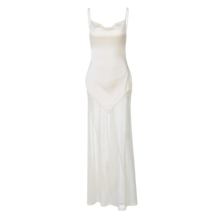 Maxi Satin Dress with Chiffon Detail and Open Back - Gracie