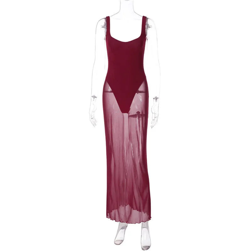 Maxi dress with bodysuit and chiffon design - Kai
