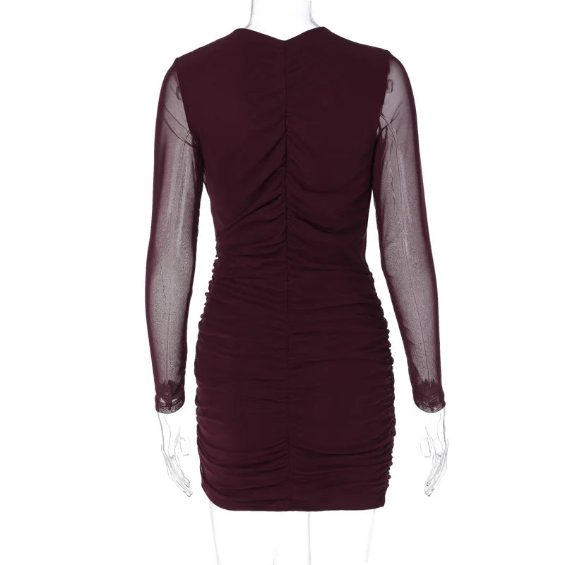 Ruched mini dress with cutouts and mesh sleeves - Hagar