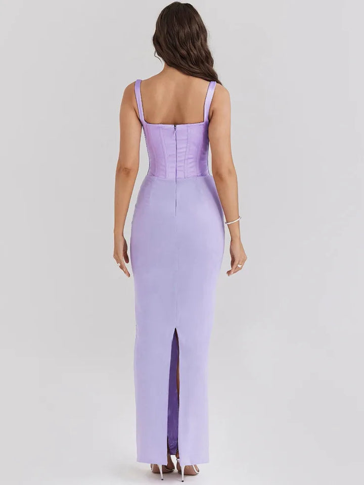Mesh Maxi Dress with Satin Corset Design - Mariam