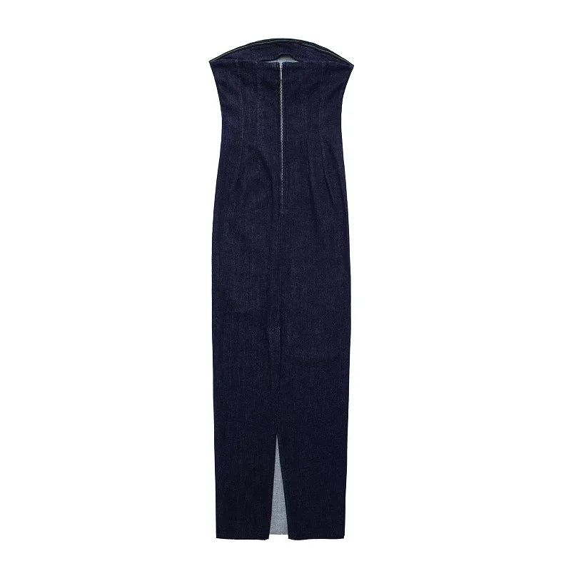 Fitted Strapless Denim Midi Dress - Richie