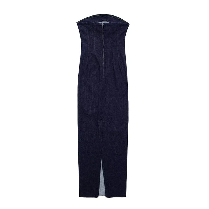 Fitted Strapless Denim Midi Dress - Richie
