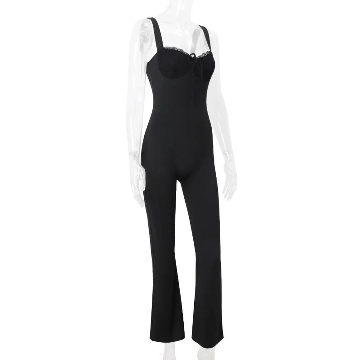 Long lace jumpsuit with shaping fabric and open back - Mika