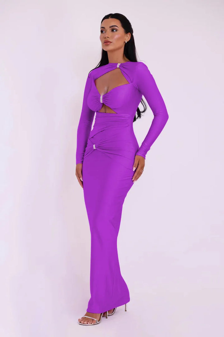 Elegant maxi shaping fabric dress with cutouts and sequins - Kesem