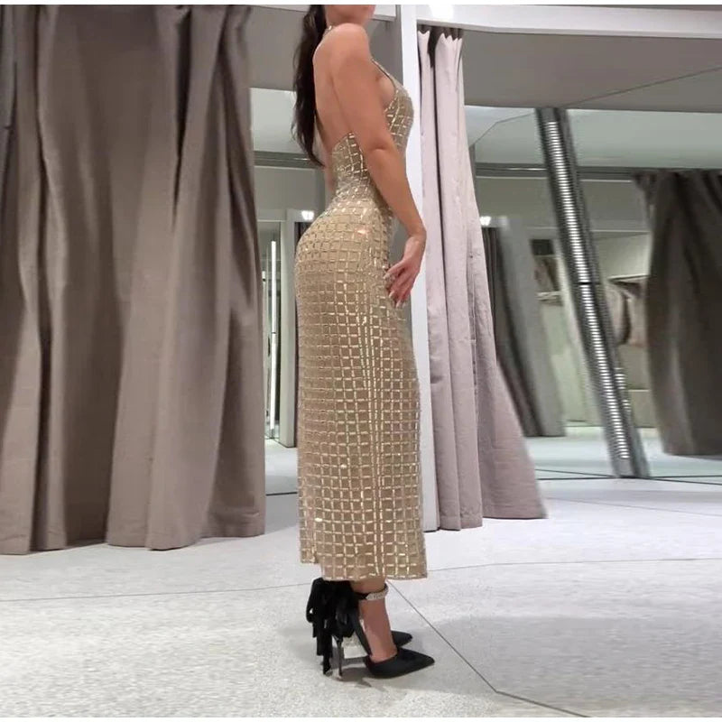 Strapless top / mini skirt / maxi dress / maxi dress with sparkling sequins design