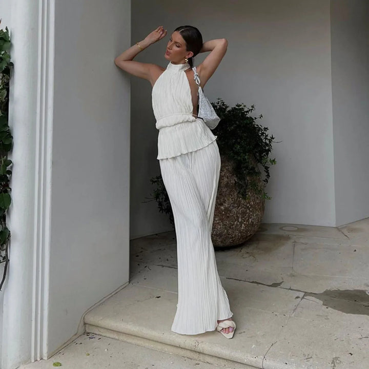 Two-Piece Crepe Suit with Long Pants and Shirt - Milan