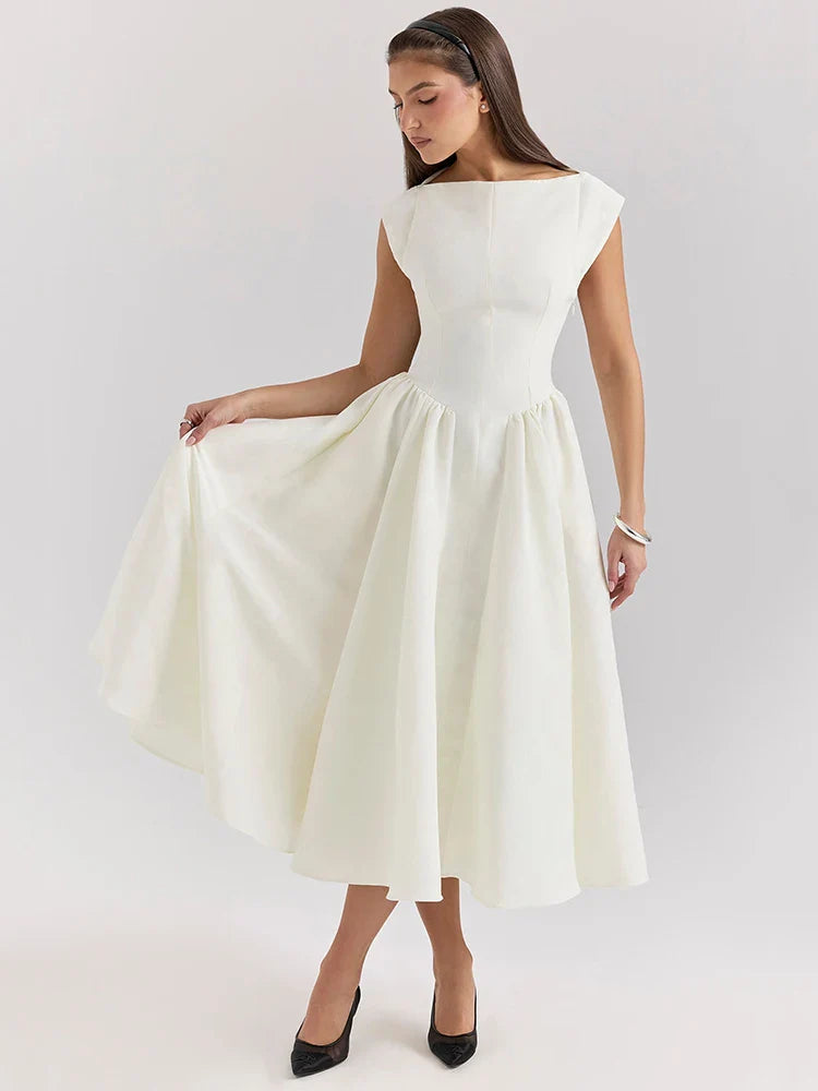 A-Line Midi Dress with Open Back - Rona Lee