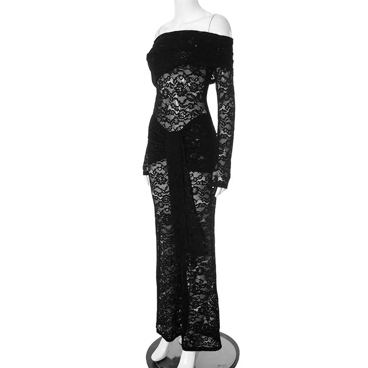 Lace jumpsuit with train and off-shoulder design - Gefen