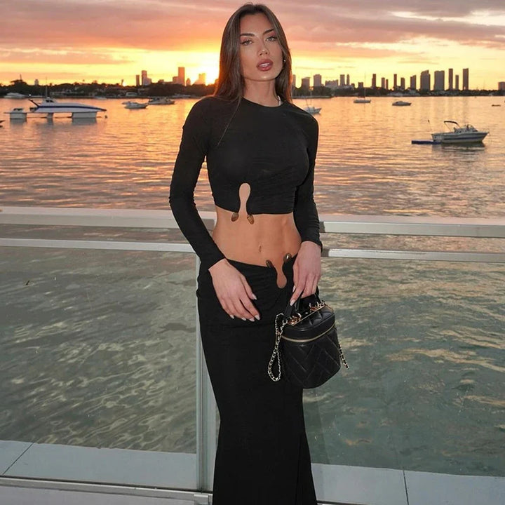 Two-piece set with top and maxi skirt with buckle design - Jessica