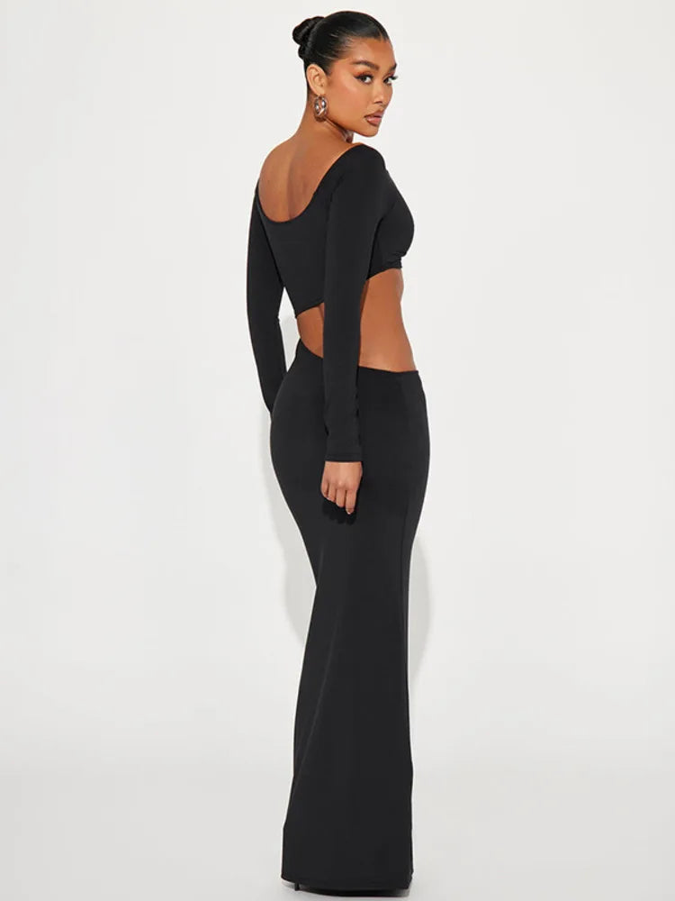 Maxi dress with exposed midriff and buckle design - Talia