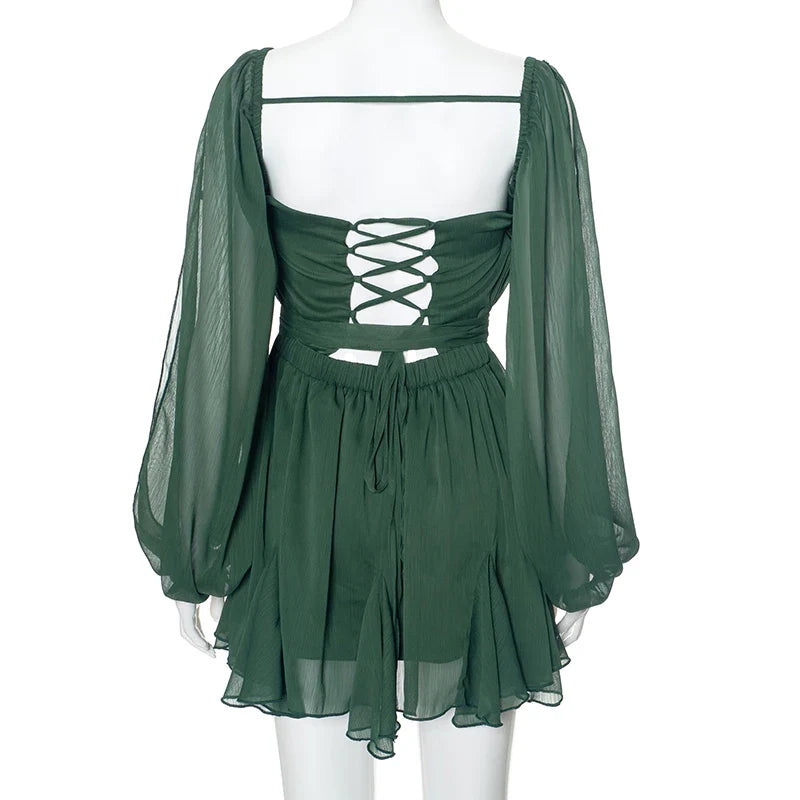 Mini Dress with Ruffle and Open Sleeves - Hallel