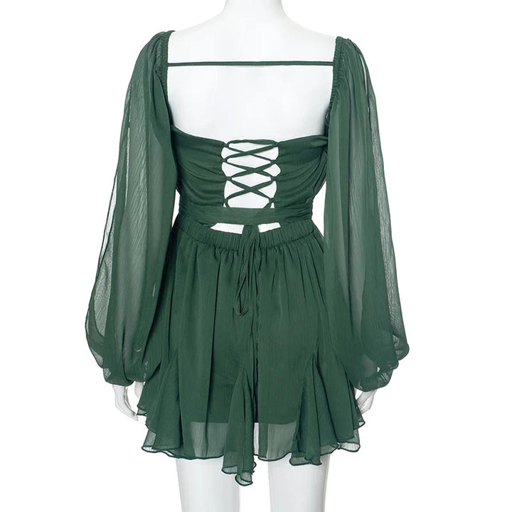 Mini Dress with Ruffle and Open Sleeves - Hallel