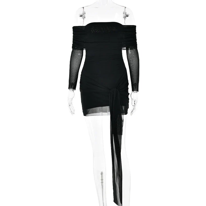 Chiffon mini dress with off-shoulder tie design - CAMI