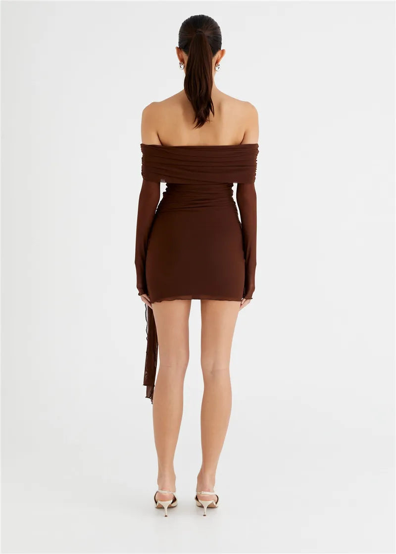 Chiffon mini dress with off-shoulder tie design - CAMI