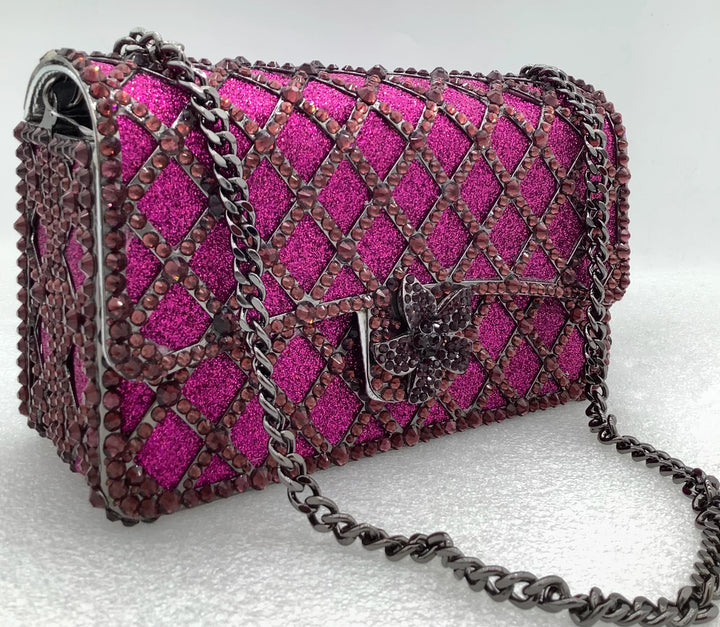 תיק נצנצים בעיצוב יהלומים בעיטור פרח