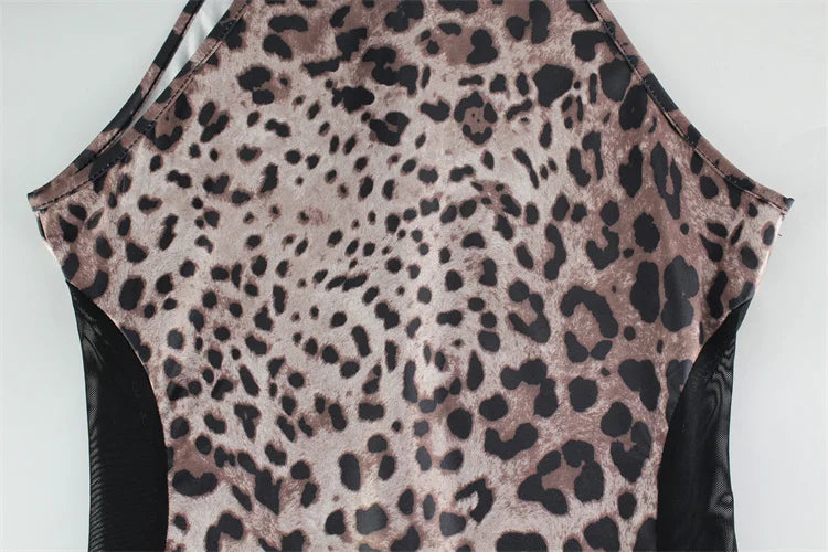 Fitted Leopard Print Jumpsuit with Mesh Side Waist Design - Alexis