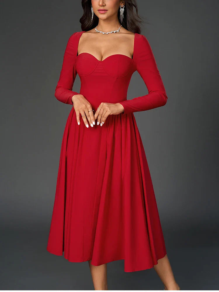 A-line Midi Dress with Rustic Design - Giuliana