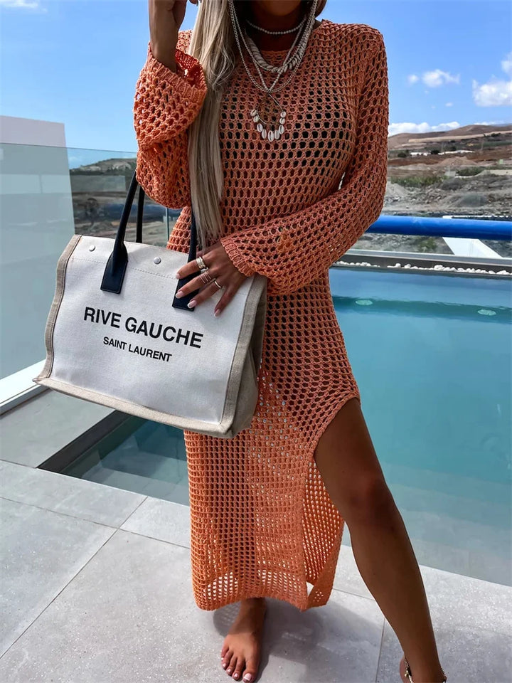 Mesh Maxi Beach Dress with Slit Design - Miranda