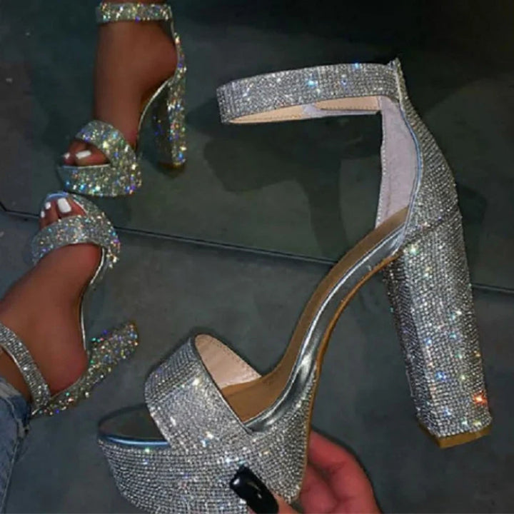 Platform Heel Sandals with Sparkling Sequin Decoration - Avril