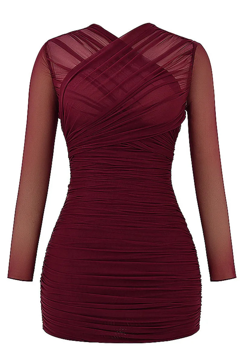 Fitted ruched mini dress with mesh design - Eddie