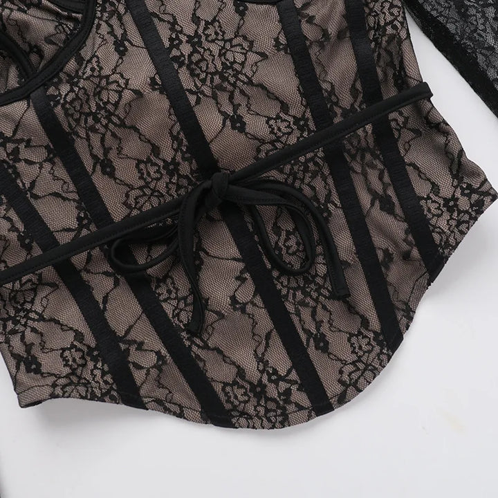 Lace corset top with lace sleeve decoration - Mila