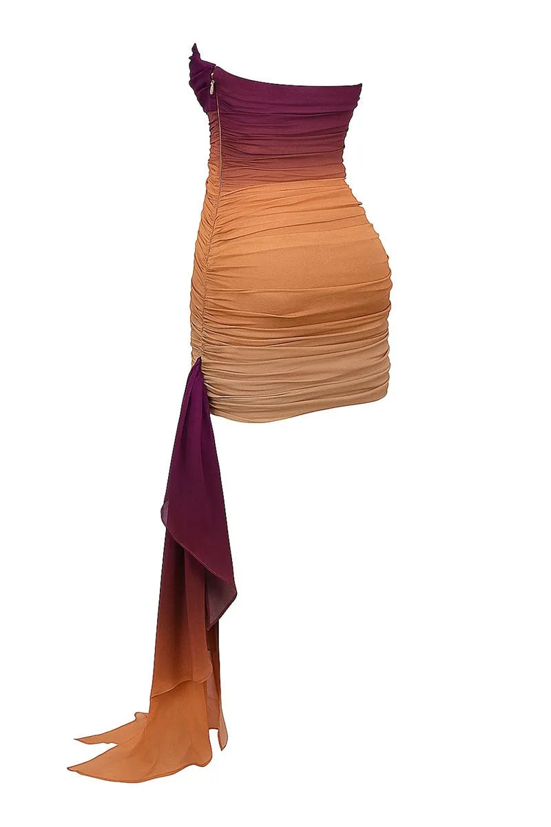 Ombre Strapless Mini Dress with Train Detail - Addison