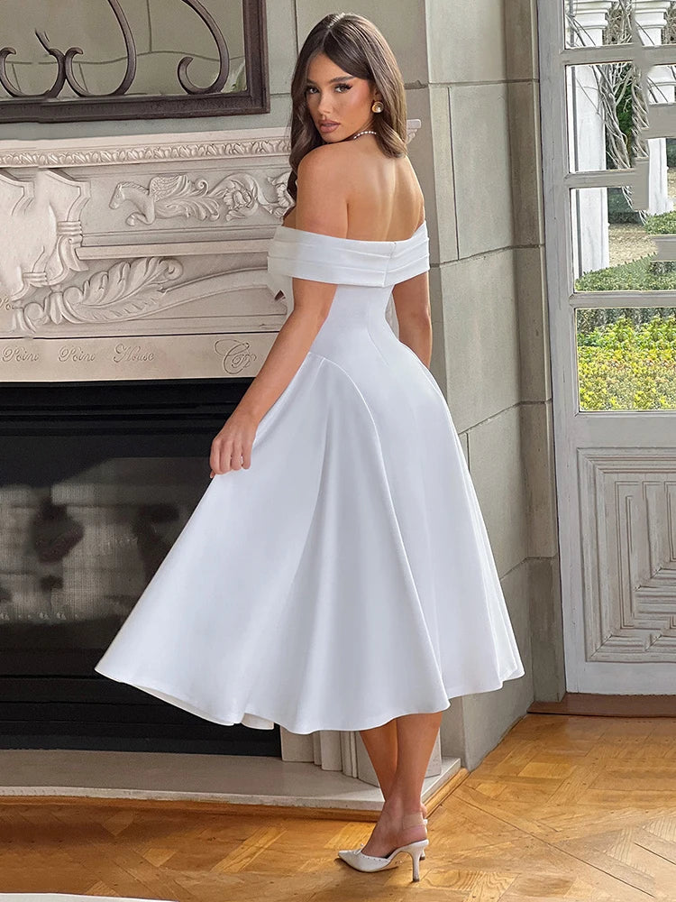 Off-Shoulder A-Line Midi Dress - Inbal