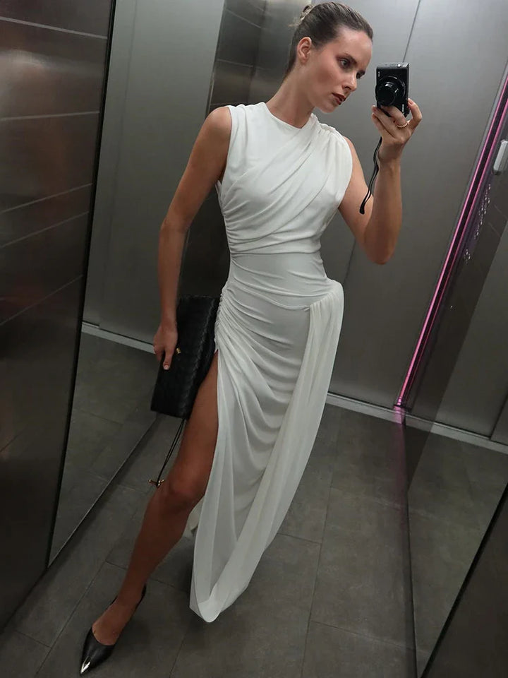Maxi pleated dress with slit design - Aiza