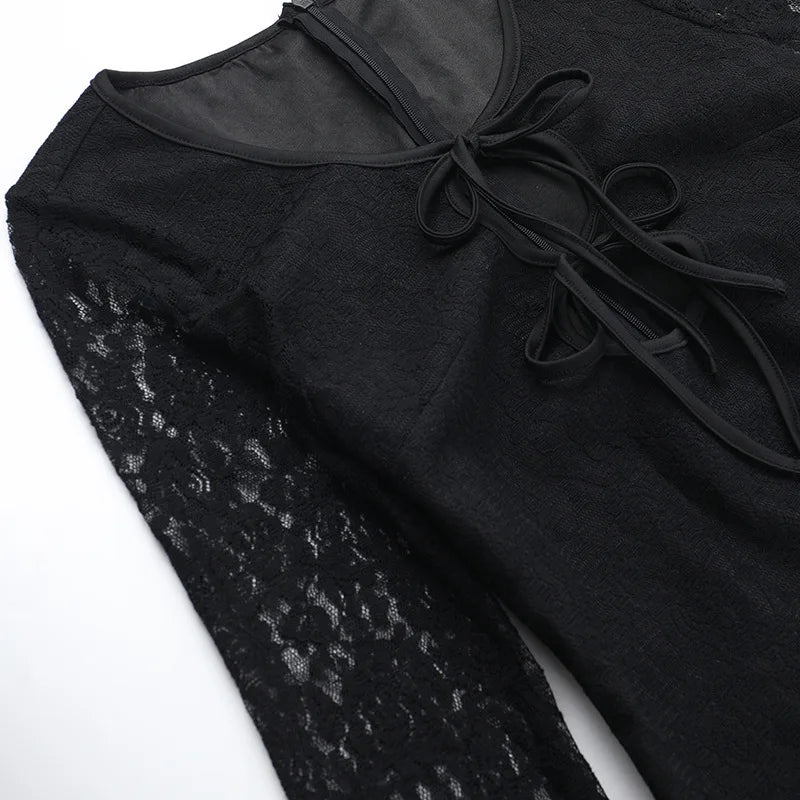 Lace Mini Dress with Tie Details - Lorial