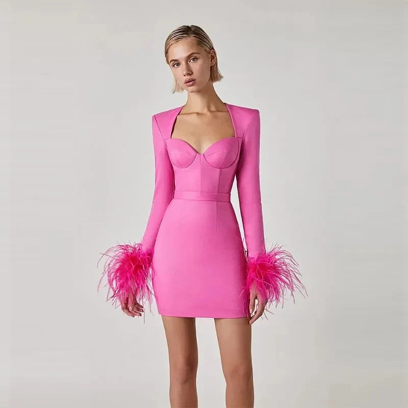 Tailored Mini Dress with Elegant Feather Sleeve Detail - Maggie