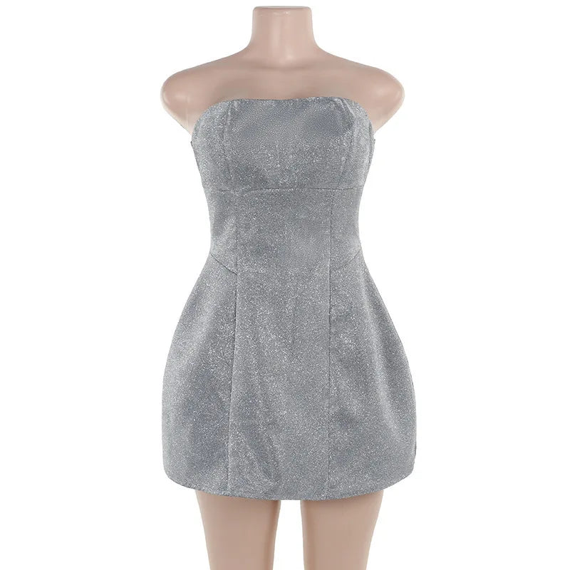 Strapless mini dress with glitter and bow decoration on the back - DIVA