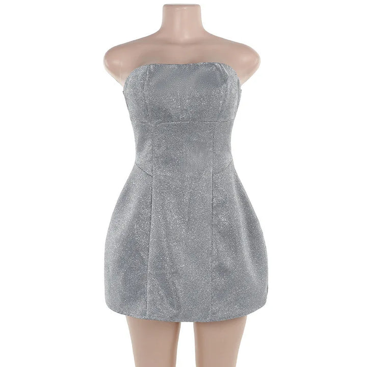 Strapless mini dress with glitter and bow decoration on the back - DIVA
