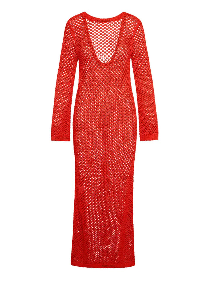 Mesh Maxi Beach Dress with Open Chest/Back - Amber