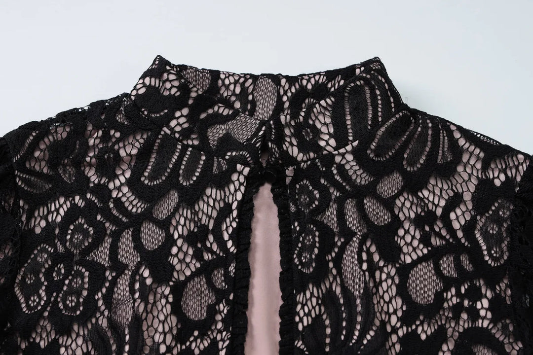 Lace mini dress with turtleneck collar and button decoration - Kimora
