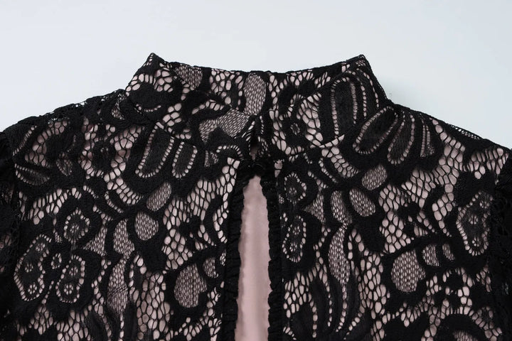 Lace mini dress with turtleneck collar and button decoration - Kimora
