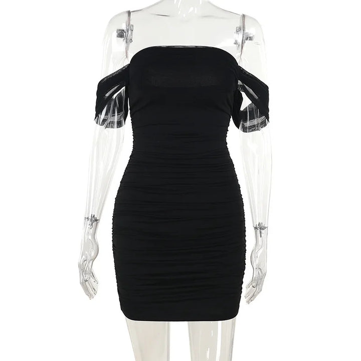 Fitted Pleated Mini Dress with Dropped Mesh Straps - Luz