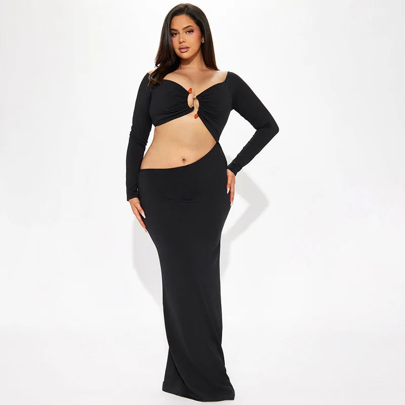 Maxi dress with exposed midriff and buckle design - Talia