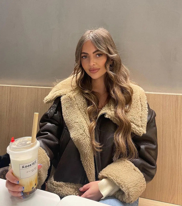 Leather Coat with Fur Lining - Candy