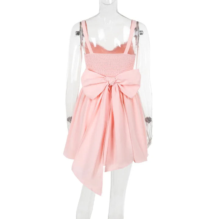 A-line mini dress with corset design and bow tie detail on the back - Kaiya