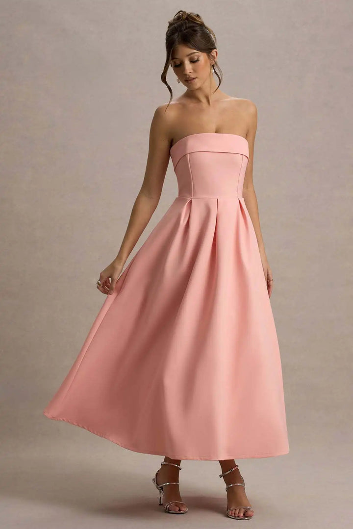 Elegant strapless midi dress - Sandra