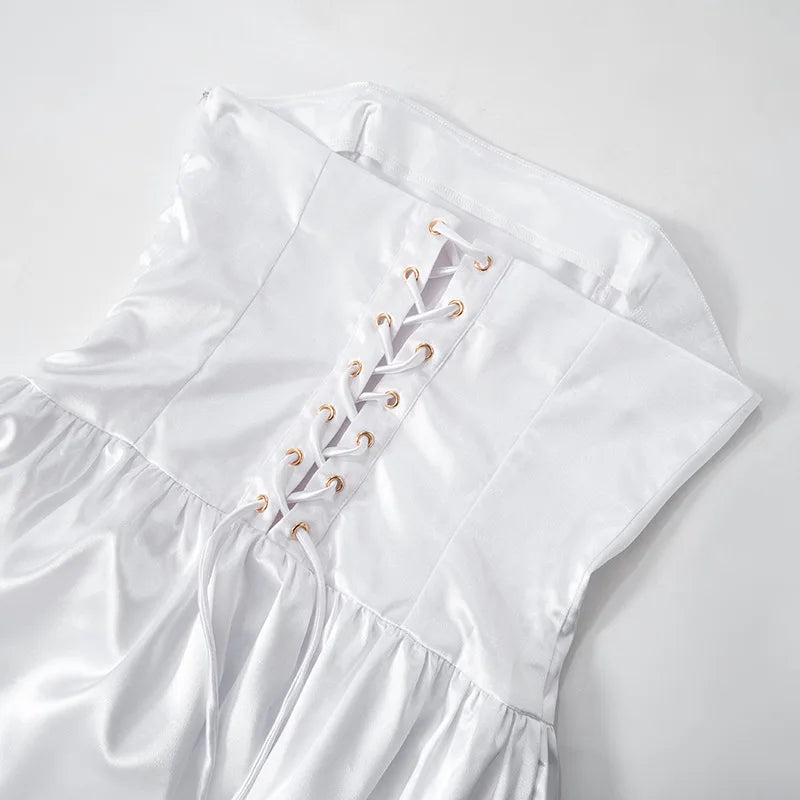 Strapless Satin Mini Dress with Back Ties - Millie