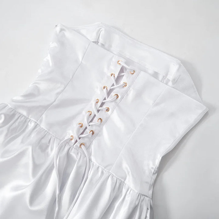 Strapless Satin Mini Dress with Back Ties - Millie
