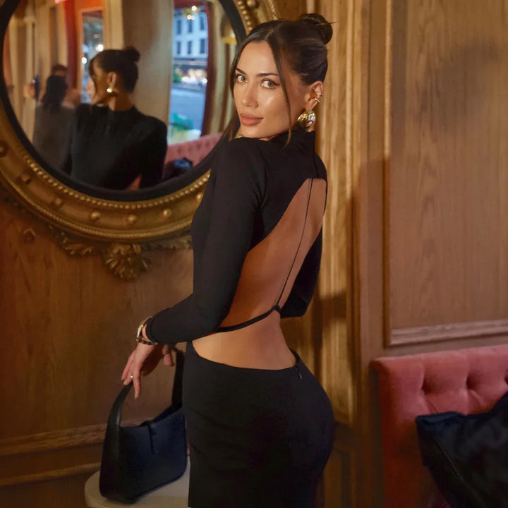 Tight Mini Dress with Open Back - Jade