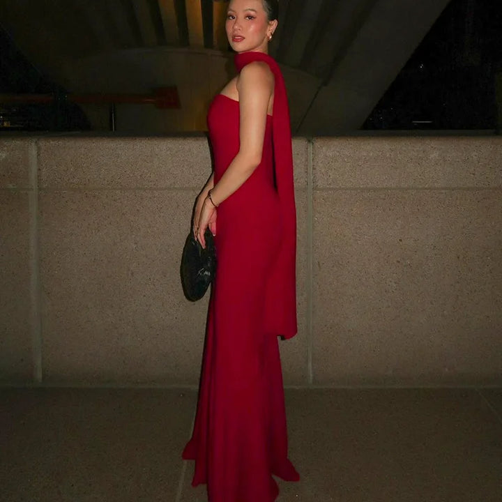 Strapless Maxi Dress with Scarf - Elinora