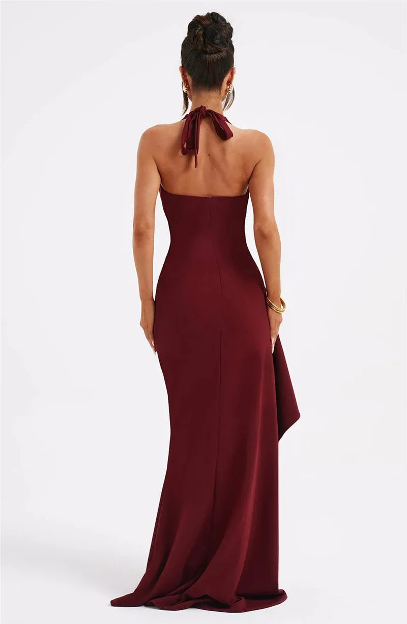 Luxury Maxi Dress with V-Neck, Deep Slit, and Open Back - Alicia
